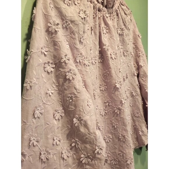 New Lt Purple 3D Floral Applique Embroidered Ruffle Neck Puff Sleeve Top Sz L - Picture 4 of 9
